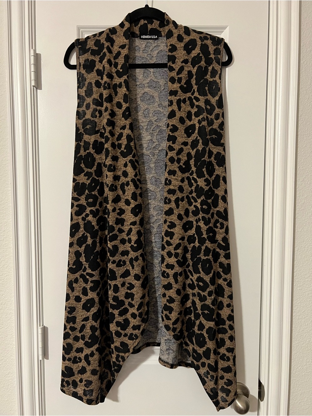 Leopard Print Open-Front Vest - Black & Brown